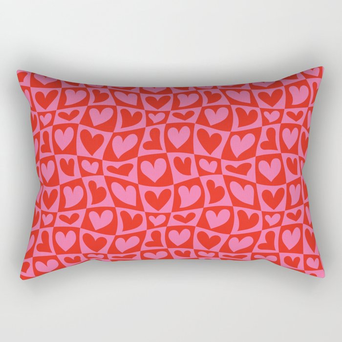 Red love heart checkered pattern Rectangular Pillow Gallery Image 1