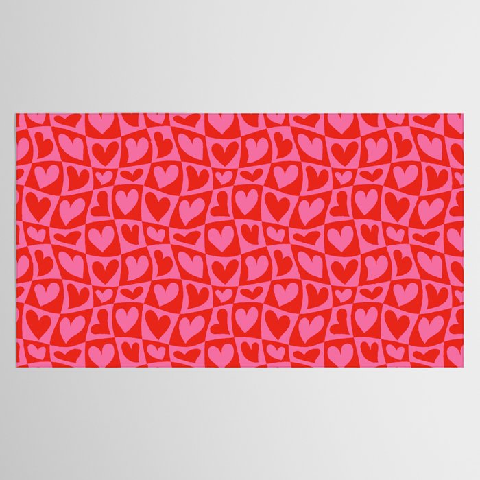 Red love heart checkered pattern Tablecloth Gallery Image 2