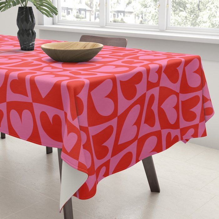 Red love heart checkered pattern Tablecloth Gallery Image 3