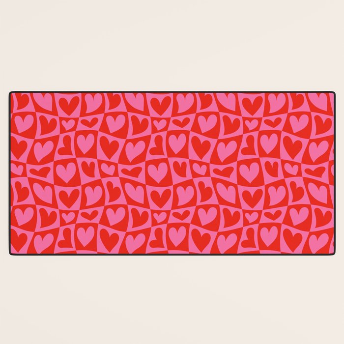Red love heart checkered pattern Desk Mat Gallery Image 3