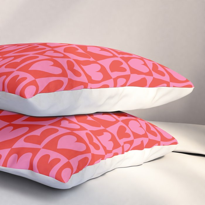 Red love heart checkered pattern Pillow Sham Gallery Image 3
