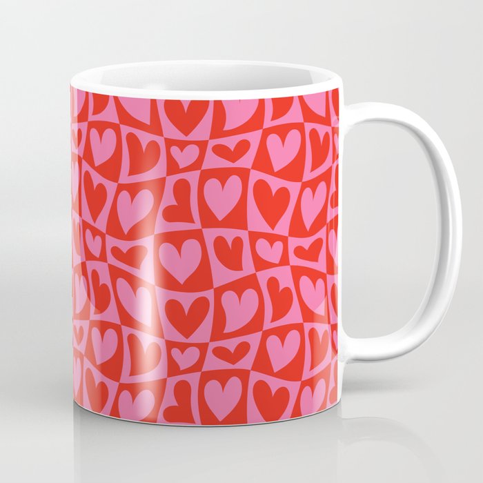 Red love heart checkered pattern Coffee Mug Gallery Image 1