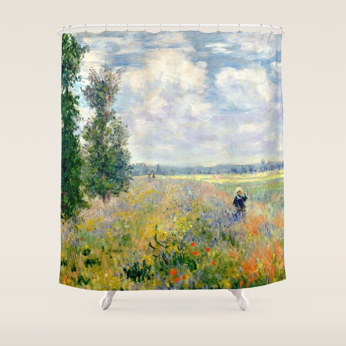 Poppy Fields near Argenteuil by Claude Monet Shower Curtain Gallery Image 1