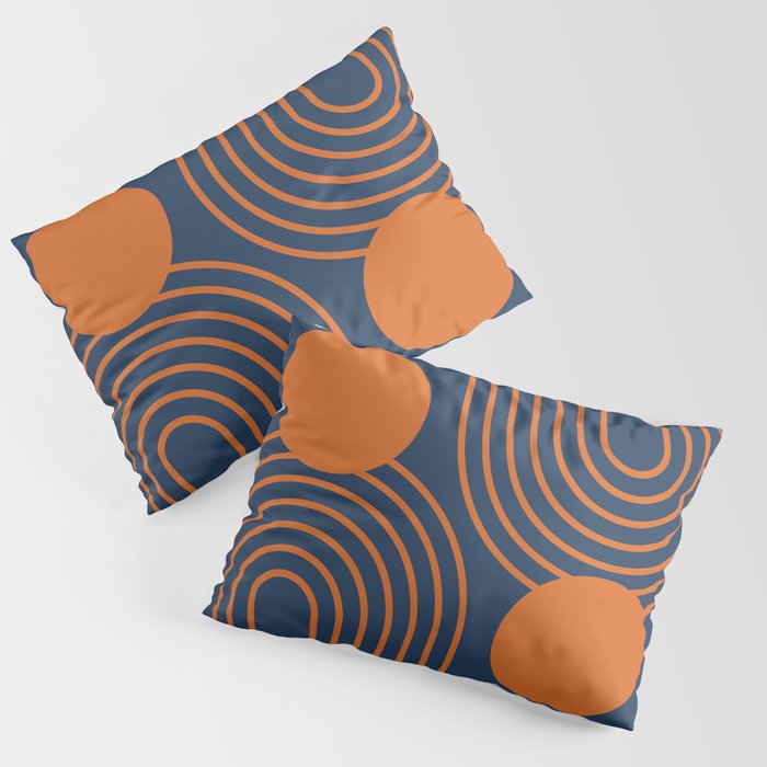 Mid Century Modern Geometric 186 in Navy Blue Orange Pillow Sham Gallery Image 3