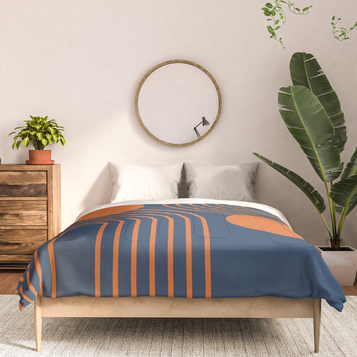 Mid Century Modern Geometric 186 in Navy Blue Orange Comforter Gallery Image 3