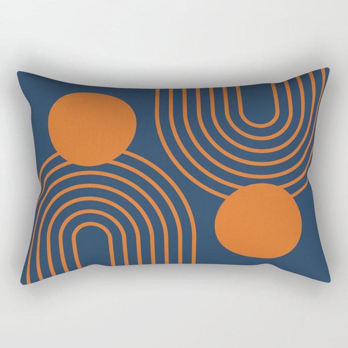 Mid Century Modern Geometric 186 in Navy Blue Orange Rectangular Pillow Gallery Image 1