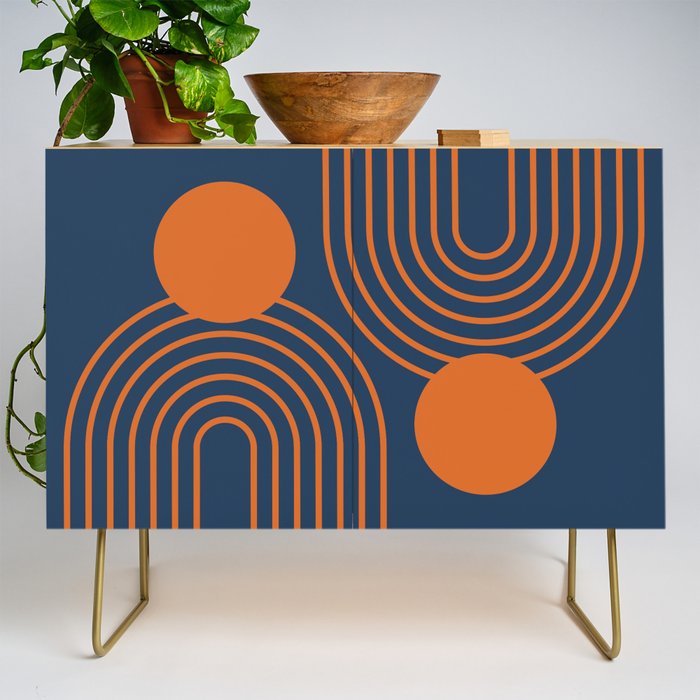 Mid Century Modern Geometric 186 in Navy Blue Orange Credenza Gallery Image 1