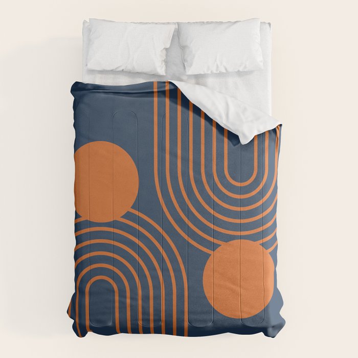 Mid Century Modern Geometric 186 in Navy Blue Orange Comforter Gallery Image 6