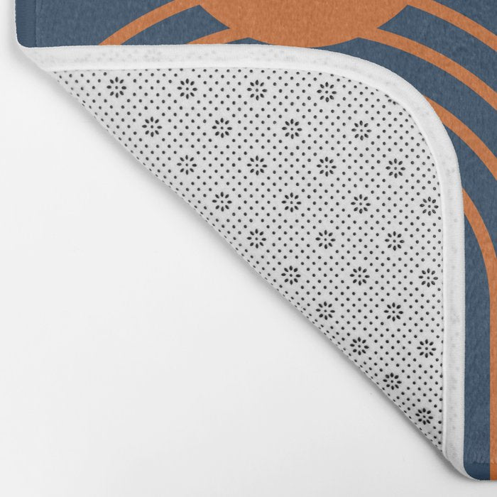 Mid Century Modern Geometric 186 in Navy Blue Orange Bath Mat Gallery Image 2