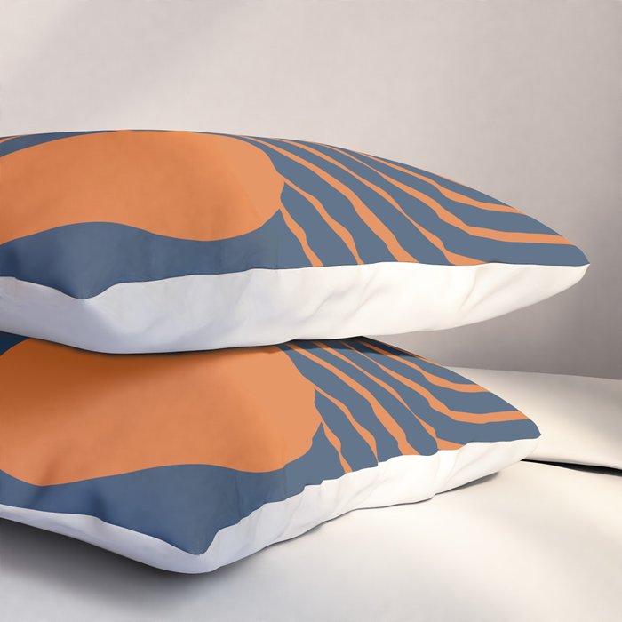 Mid Century Modern Geometric 186 in Navy Blue Orange Pillow Sham Gallery Image 3