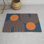 Mid Century Modern Geometric 186 in Navy Blue Orange Rug Gallery Image 1
