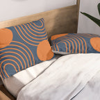Mid Century Modern Geometric 186 in Navy Blue Orange Pillow Sham Gallery Image 2