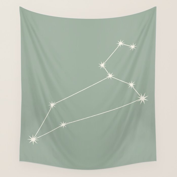 Leo Zodiac Star Constellation Line Art Soft Sage Wall Tapestry Gallery Image 1