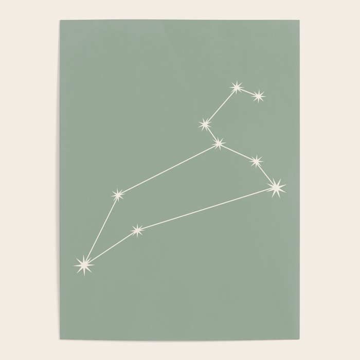 Leo Zodiac Star Constellation Line Art Soft Sage Poster Gallery Image 4