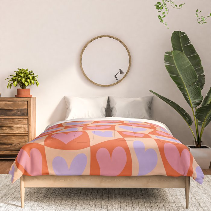 Retro red love heart checkered pattern Comforter Gallery Image 3