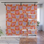 Retro red love heart checkered pattern Wall Mural Gallery Image 1