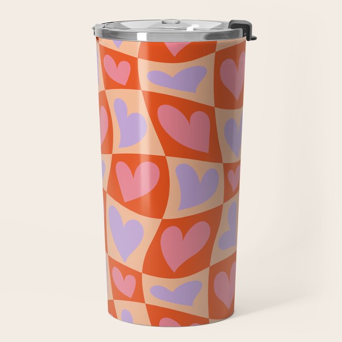 Retro red love heart checkered pattern Travel Mug Gallery Image 2
