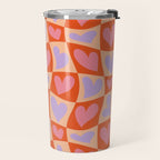 Retro red love heart checkered pattern Travel Mug Gallery Image 2