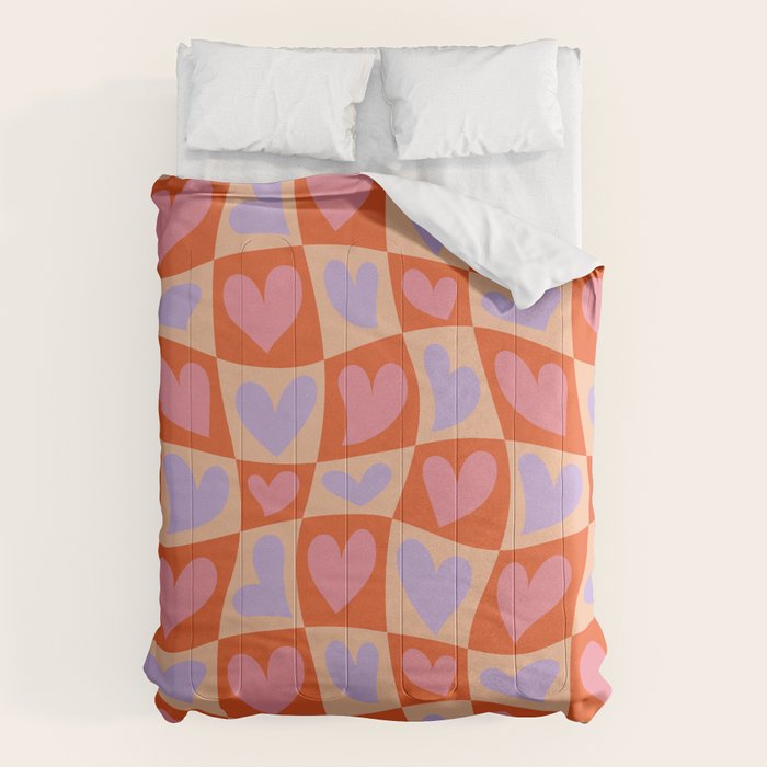 Retro red love heart checkered pattern Comforter Gallery Image 1