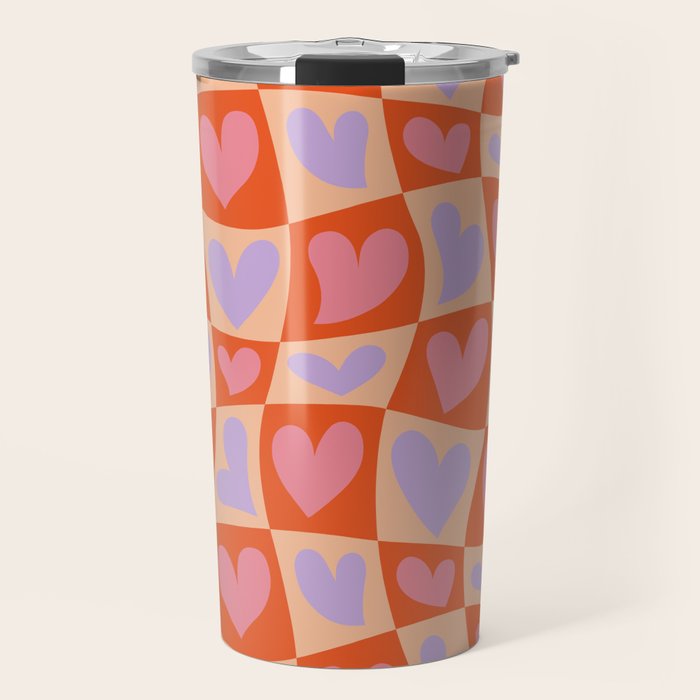 Retro red love heart checkered pattern Travel Mug Gallery Image 1