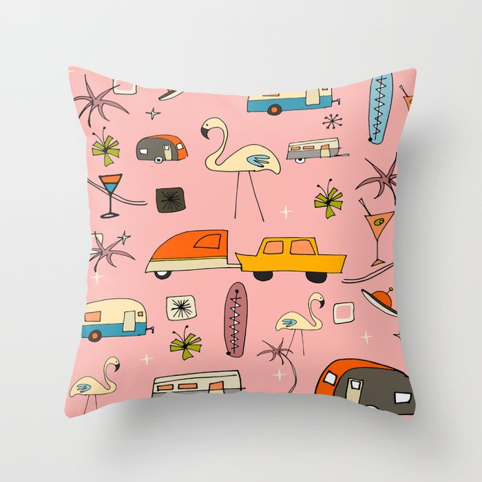Vintage kitsch Pink Throw Pillow Gallery Image 1