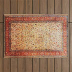 Antique Persian Rug Print With Gold Field Outdoor Rug Gallery Image 1