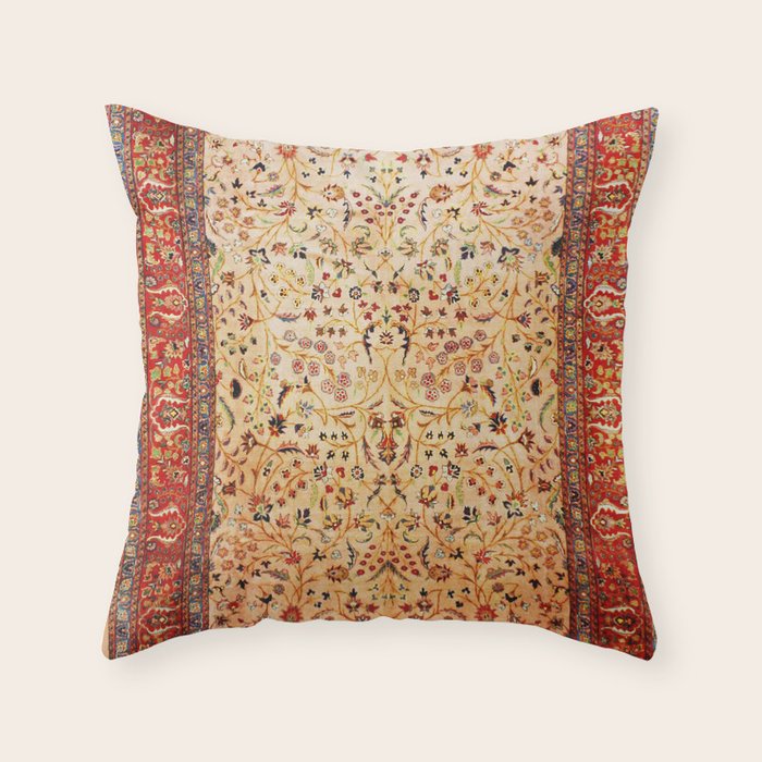 Antique Persian Rug Print With Gold Field Throw Pillow Gallery Image 6