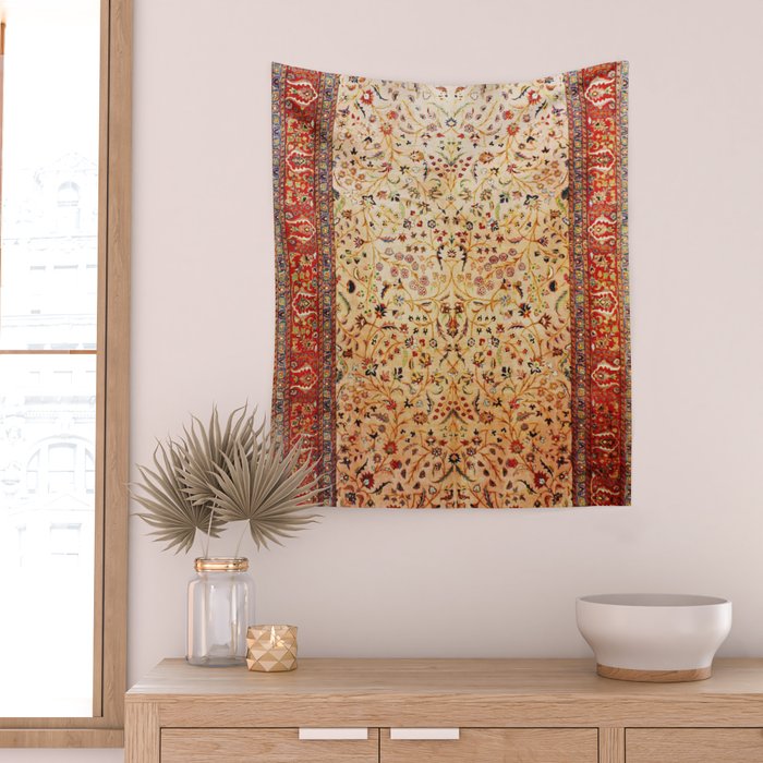 Antique Persian Rug Print With Gold Field Wall Tapestry Gallery Image 2