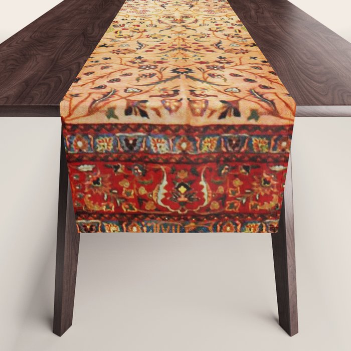Antique Persian Rug Print With Gold Field Table Runner Gallery Image 1