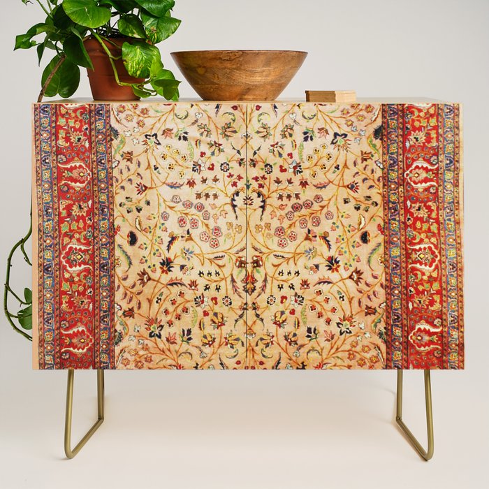 Antique Persian Rug Print With Gold Field Credenza Gallery Image 1