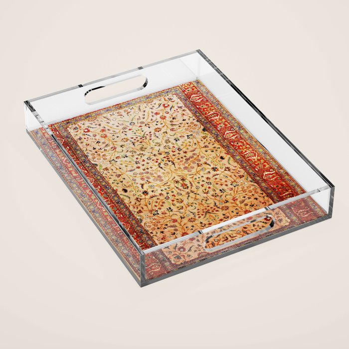 Antique Persian Rug Print With Gold Field Acrylic Tray Gallery Image 1