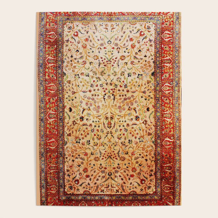 Antique Persian Rug Print With Gold Field Poster Gallery Image 4