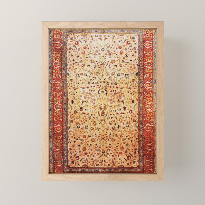 Antique Persian Rug Print With Gold Field Mini Art Print Gallery Image 1