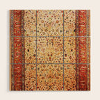 Antique Persian Rug Print With Gold Field Wood Wall Art Gallery Image 1