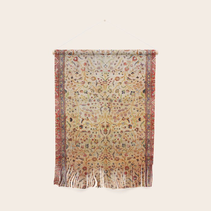 Antique Persian Rug Print With Gold Field Wall Hanging Gallery Image 1