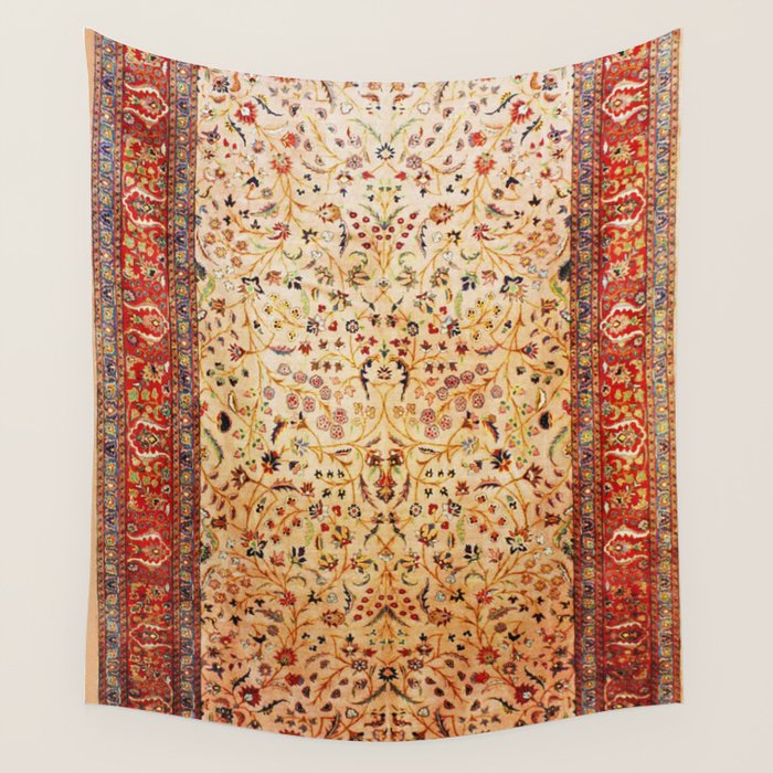 Antique Persian Rug Print With Gold Field Wall Tapestry Gallery Image 1