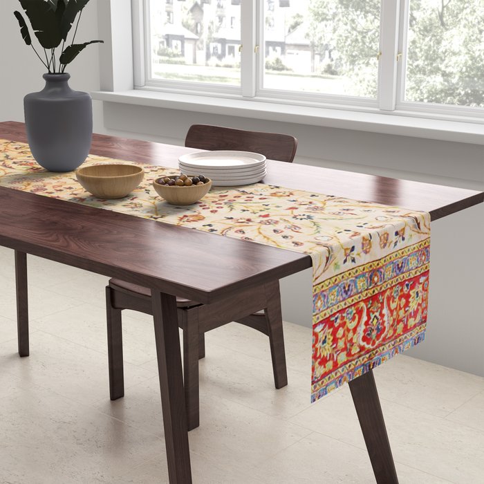 Antique Persian Rug Print With Gold Field Table Runner Gallery Image 2