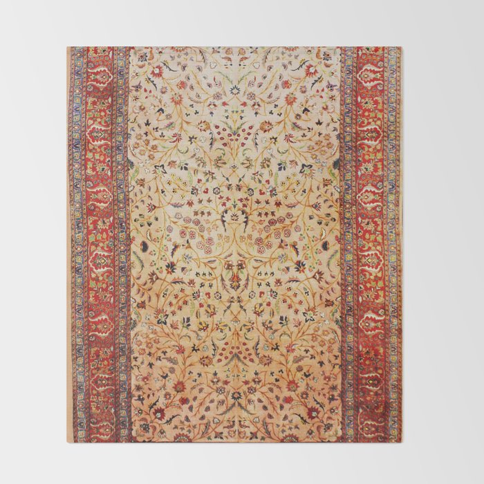 Antique Persian Rug Print With Gold Field Throw Blanket Gallery Image 2