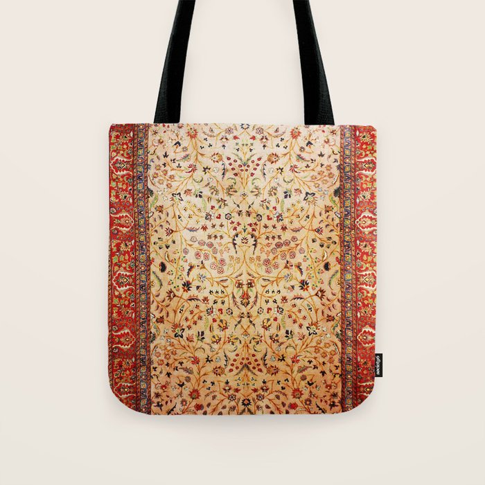 Antique Persian Rug Print With Gold Field Tote Bag Gallery Image 1