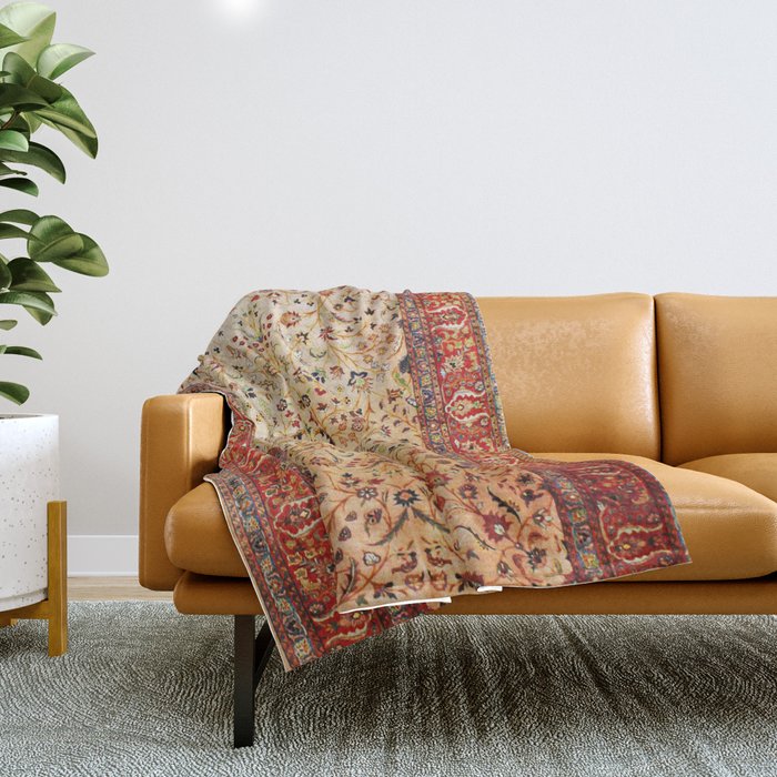Antique Persian Rug Print With Gold Field Throw Blanket Gallery Image 1