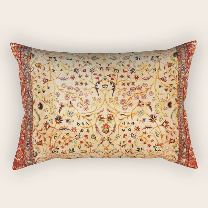 Antique Persian Rug Print With Gold Field Rectangular Pillow Gallery Image 2