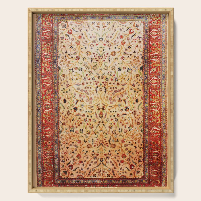 Antique Persian Rug Print With Gold Field Serving Tray Gallery Image 1