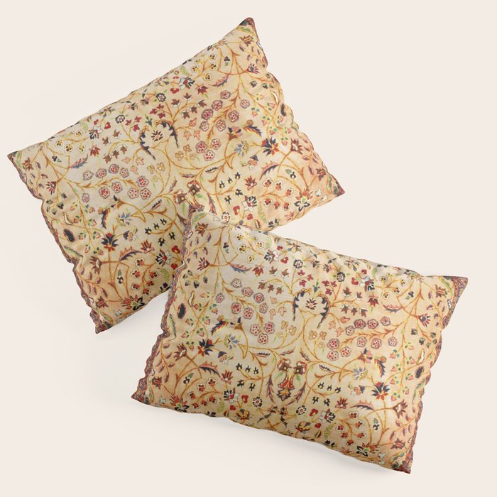 Antique Persian Rug Print With Gold Field Pillow Sham Gallery Image 3