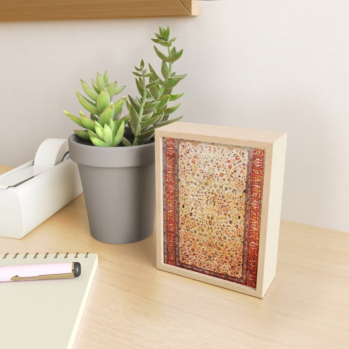 Antique Persian Rug Print With Gold Field Mini Art Print Gallery Image 2