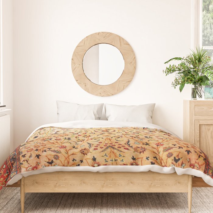 Antique Persian Rug Print With Gold Field Duvet Cover Gallery Image 3