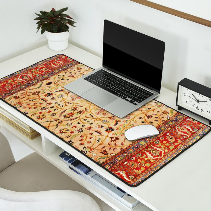 Antique Persian Rug Print With Gold Field Desk Mat Gallery Image 2