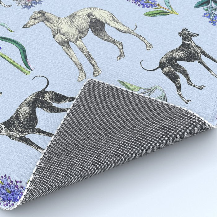 GREYHOUND DOGS and Blue Meadow Botanical Pattern  Rug Gallery Image 4