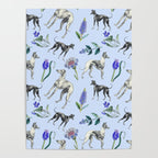 GREYHOUND DOGS and Blue Meadow Botanical Pattern  Poster Gallery Image 4