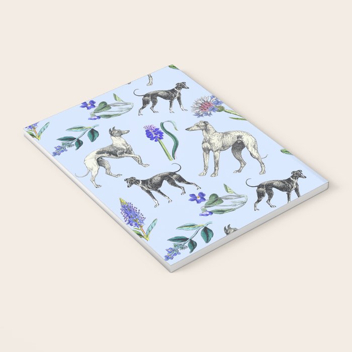 GREYHOUND DOGS and Blue Meadow Botanical Pattern  Notebook Gallery Image 3