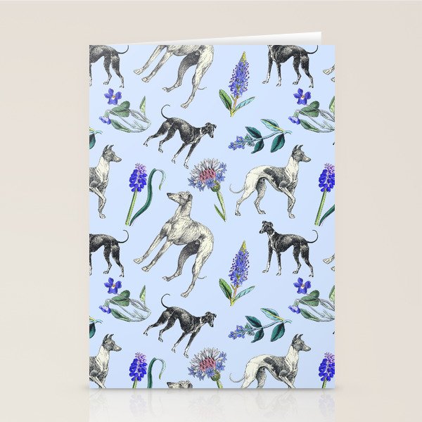 GREYHOUND DOGS and Blue Meadow Botanical Pattern  Stationery Card Gallery Image 2